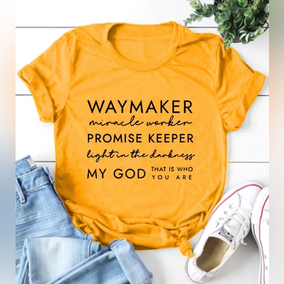 Tops - God is a Waymaker, Graphic Print T-Shirt, Sunshine, Sunflower Yellow, Size L 🌻